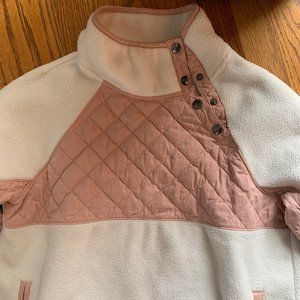 Abercrombie &Fitch Assymetrical Snap-Up Fleece  Salmon Pink and Cream